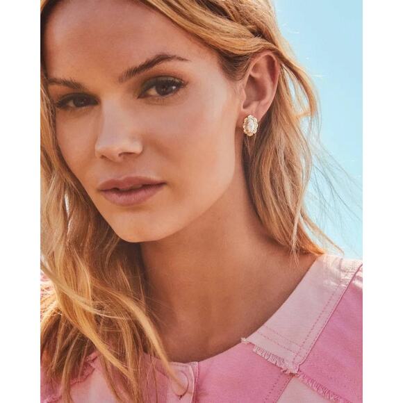 NWT! Kendra Scott Piper Gold Stud Earrings with Blue Stone - Picture 3 of 5